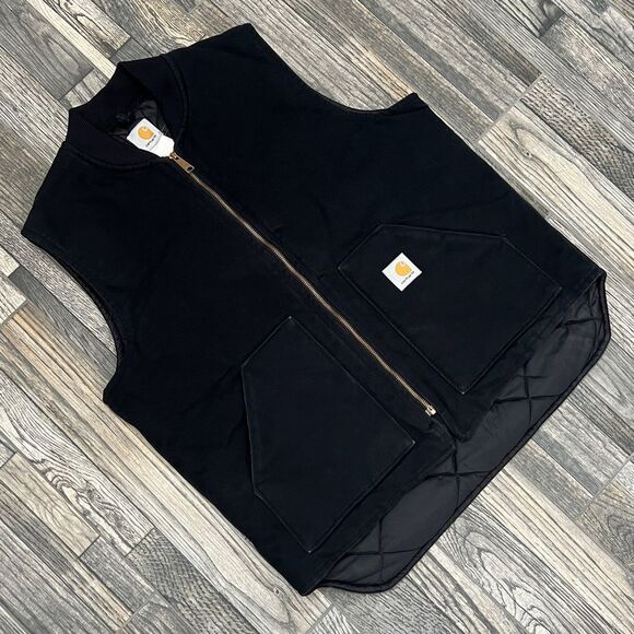 π₯π₯ Vintage Carhartt V01 Black Denim Quilt Lined Vest Men Size Large - EXCELLEN - Picture 3 of 9